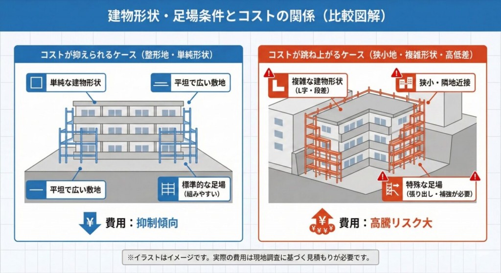 建物形状による足場コストの違い