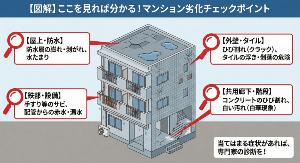 【図解】ここを見れば分かる！マンション劣化チェックポイント