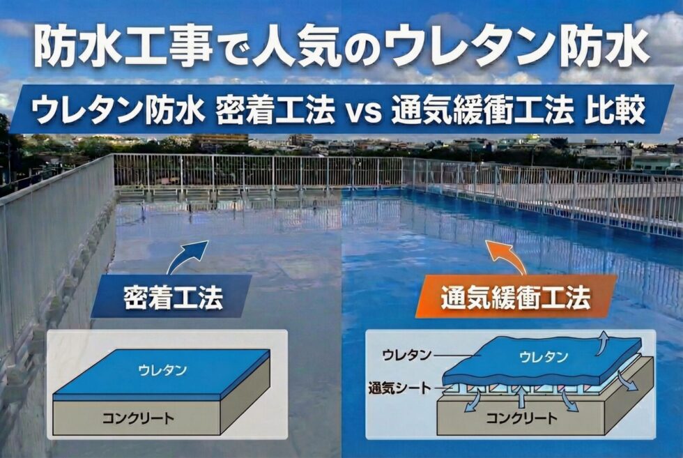 防水工事で人気のウレタン防水｜密着工法・通気緩衝工法を比較