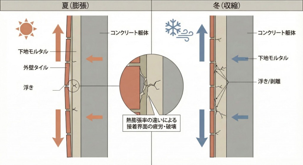 タイルの浮きが発生する仕組み