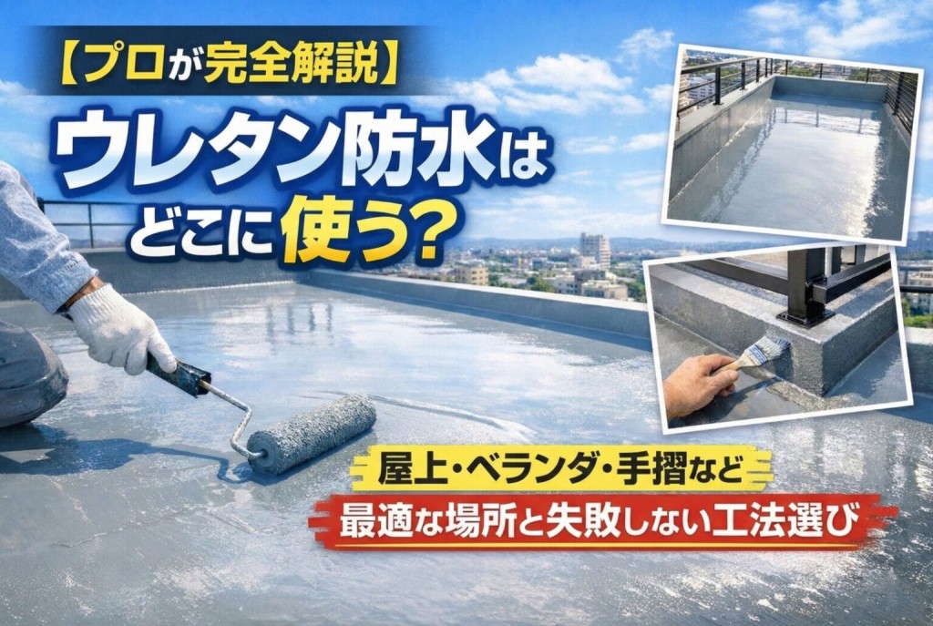 【プロが完全解説】ウレタン防水はどこに使う？屋上・ベランダ・手摺など最適な場所と失敗しない工法選び