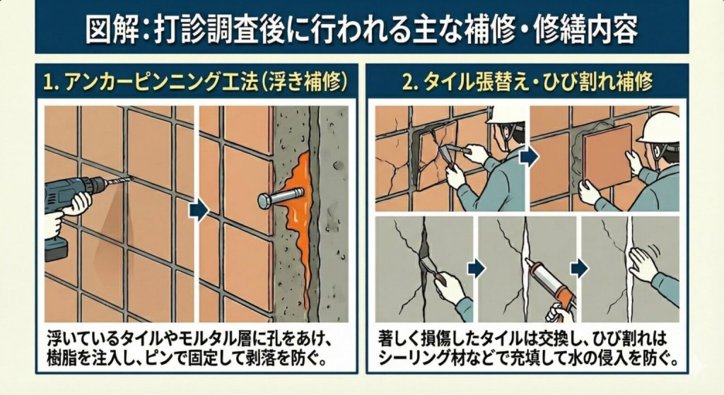 打診調査後に行われる主な補修・修繕内容