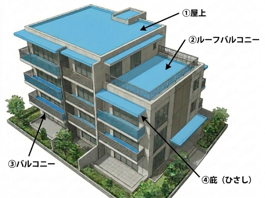 防水工事が必要な箇所の図