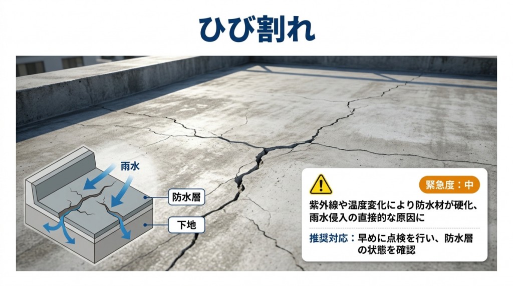 防水層のひび割れ