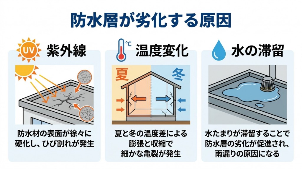 防水層が劣化する原因